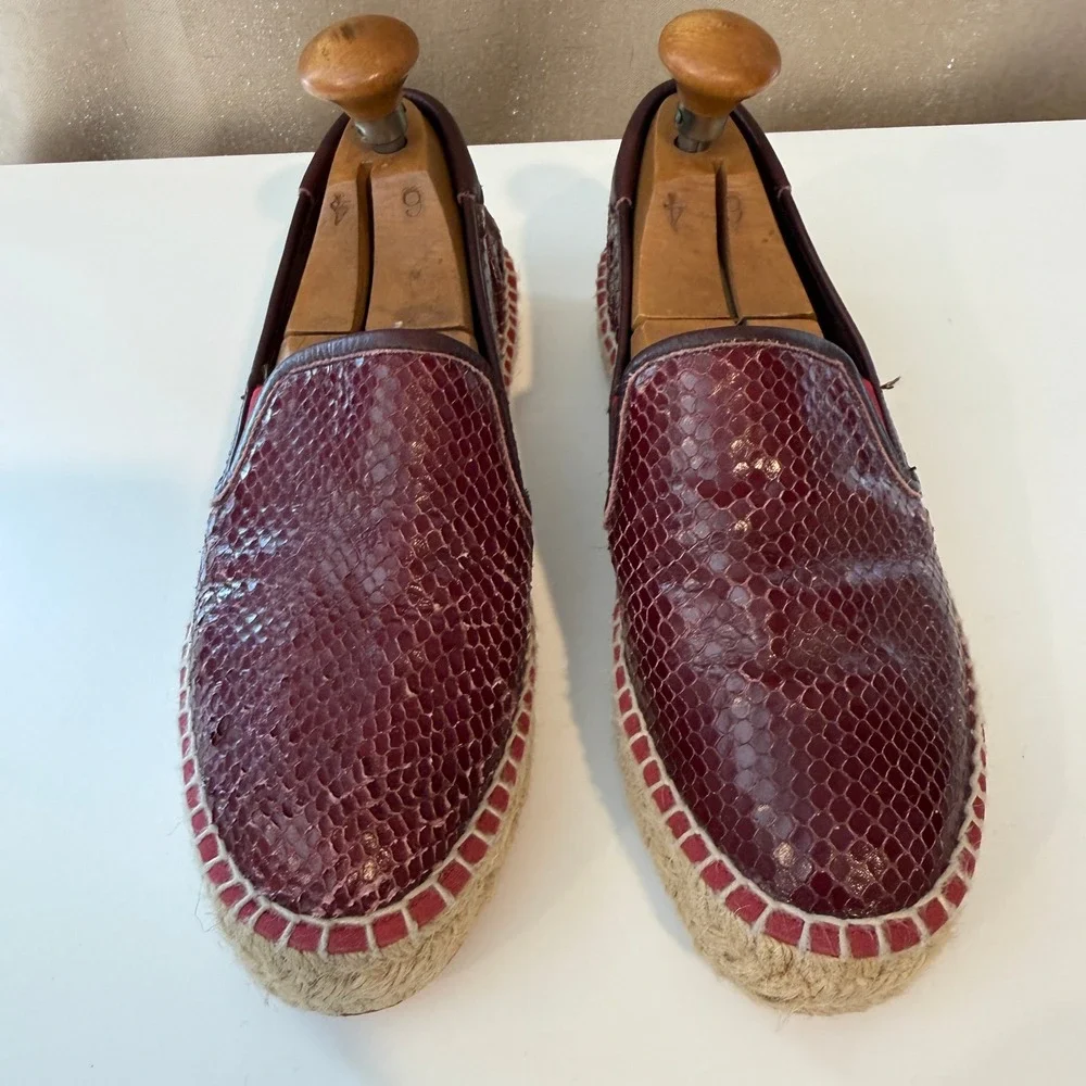 L'Espadrille Tropezienne Burgundy Snakeskin Embossed Leather Espadrille Slip On